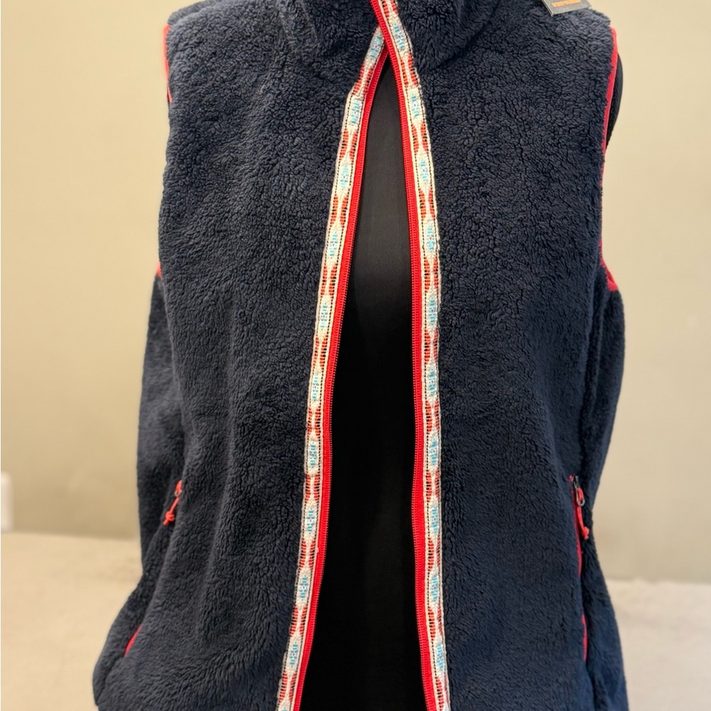 Orvis Navy Fleece Vest with Red Accents